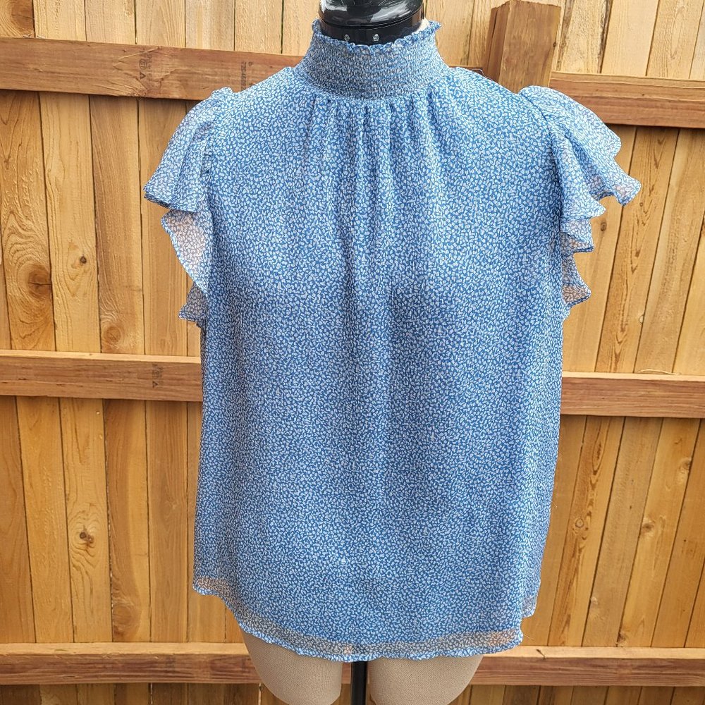 1STATE Women's mock neck flutter sleeve blouse MEDIUM